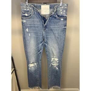 Mother The Insider Crop Step Fray Jeans in a Holy Melancholy colored wash